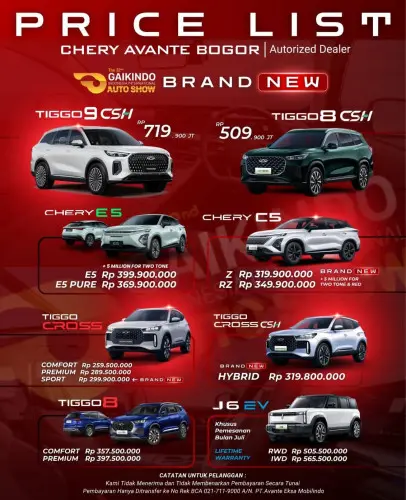 Pricelist Harga Chery cawang 2025